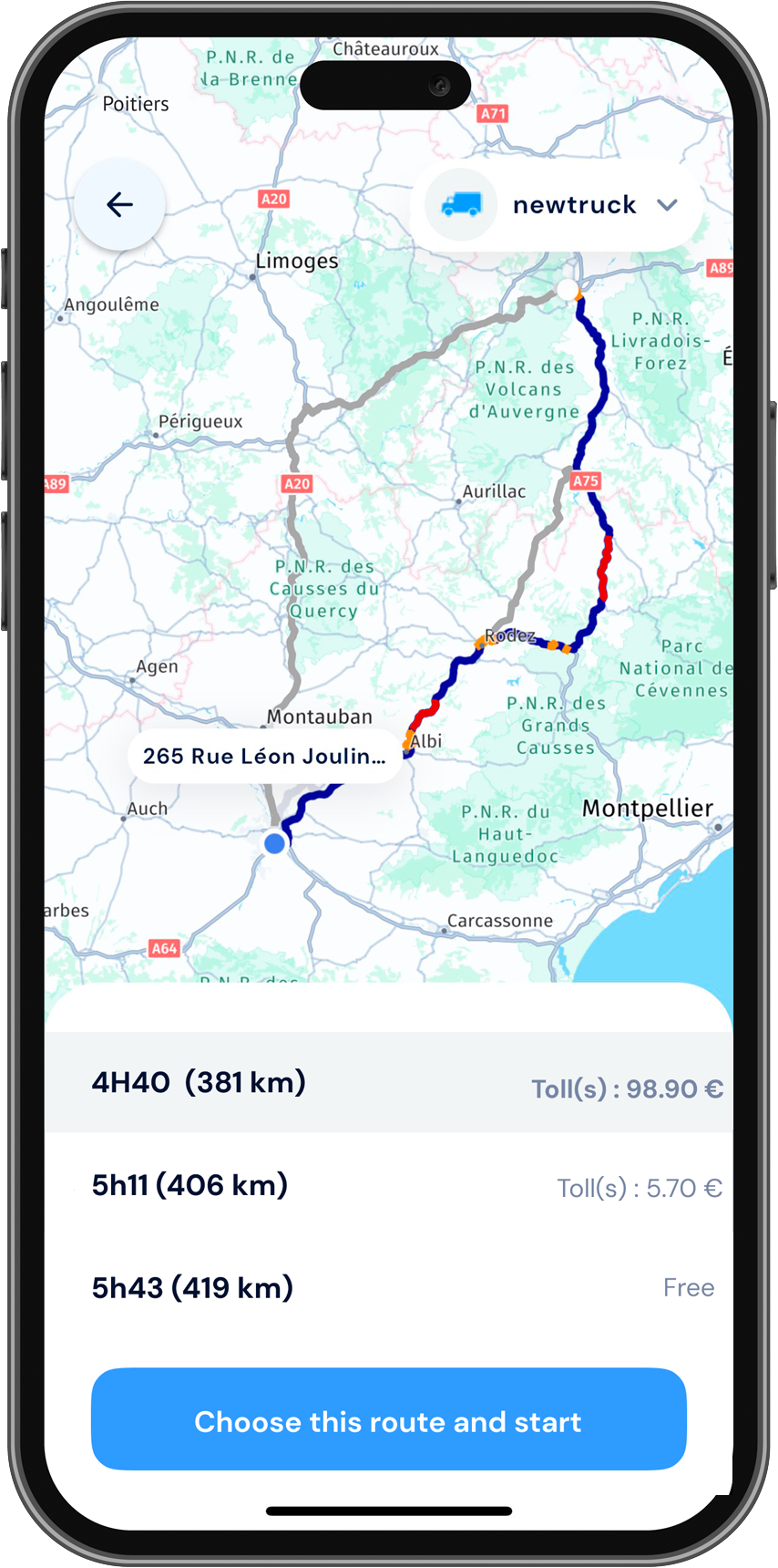 Choix de l'itinéraire poids lourd selon l'état du trafic