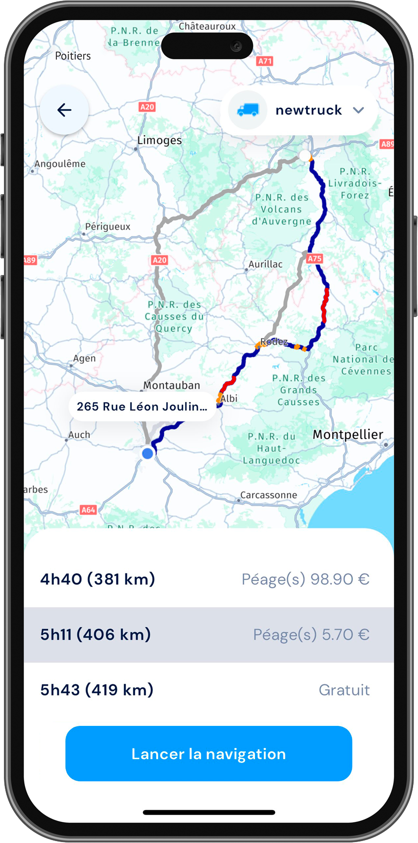 Choix de l'itinéraire poids lourd selon l'état du trafic